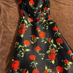 Temptations Black Dress with Red Floral Design